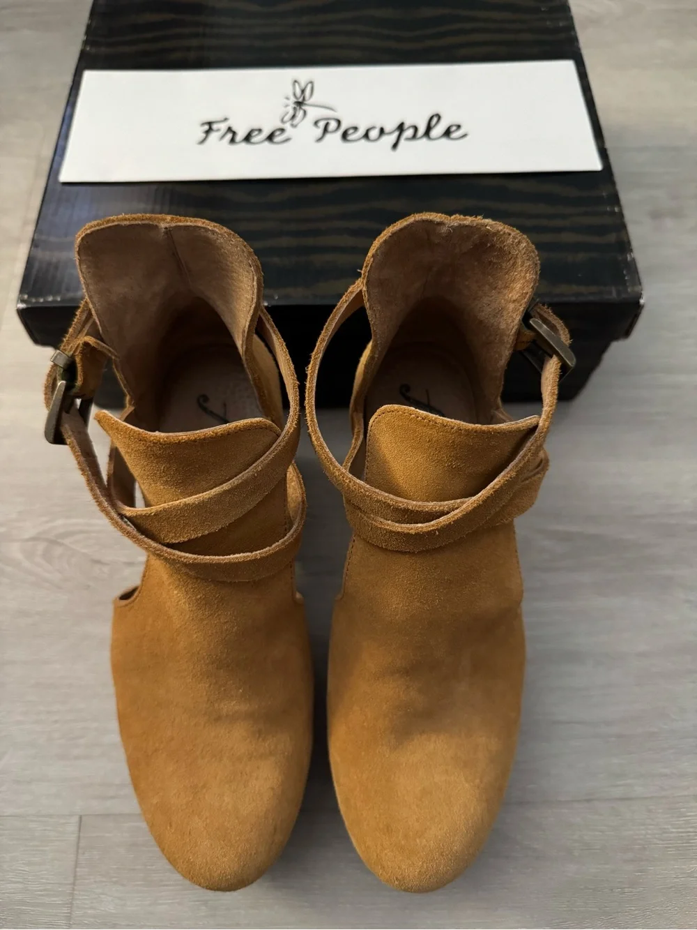 Free People Cedar Clogs, featuring tan suede with a chunky wooden platform heel